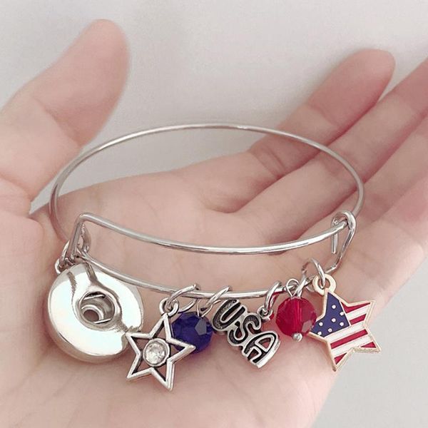 Bracelets 10 pièces Snap bijoux Style patriotique cristal étoile USA drapeau Bracelet livraison gratuite Bracelets fil Bracelets femmes cadeaux Pulsera