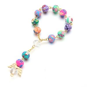 Pulseras 10 unids de calidad superior arcilla polimérica cuentas coloreadas pulsera de rosario católico mujeres religiosas Jesús crucifijo pulsera