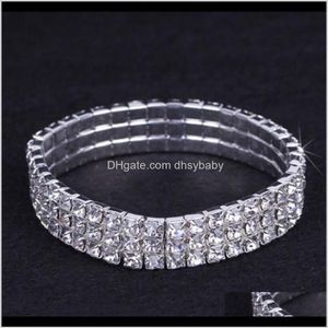 Bracelets 12 pièces lot 3 rangées bijoux nuptiales en cristal en cristal stretch gold bracelet bracelet entier ACC313v