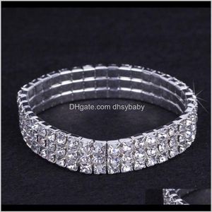 Bracelets 12 pièces Lot 3 rangées de bijoux de mariée élastique cristal strass extensible or Bracelet tout mariage Acc281e