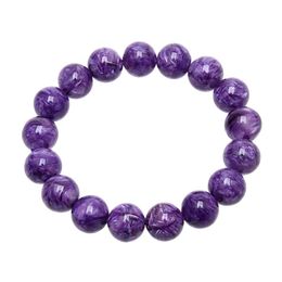 Pulseras 1216 mm AAA genuina piedra redonda natural púrpura charoita pulsera elástica 8 "