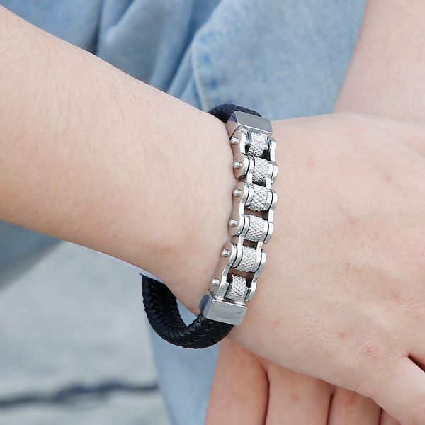 Bracelets 12 mm chaîne de moto bracelet bracelet tressé en cuir bracelet bracelets pour hommes accessoires de bijoux masculins en gros
