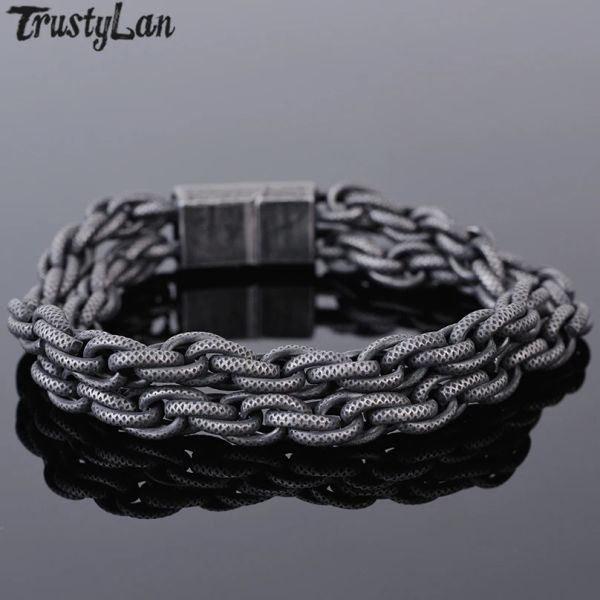 Pulseras Cadena de eslabones de doble capa de 12 mm de ancho Pulsera para hombre Hombre en acero inoxidable chapado en negro Banda de mano de metal pesado Joyería de la amistad