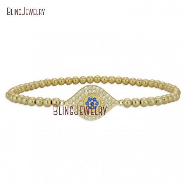 Pulseras Pulsera de mal de ojo con cuentas llenas de oro de 14 quilates Cuentas de plata esterlina Pulsera apilable elástica Regalo boho chic para mujeres BM35321