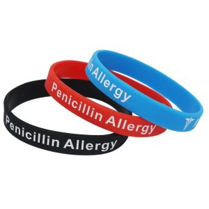 Bracelets 1pc Vente chaude bracelets alerte médicale pénicilline allergie silicone bracelet brassard infirmier bracelent adultes 3 couleurs cadeau sh093