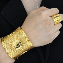 Armbanden 1x ketting Frankrijk manchet Bangle Ring Dubai Marokkaanse grote armband sieraden set mode koper open manchet armband meisjes sieraden