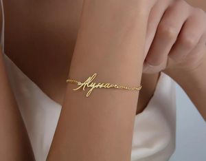 Armbanden 2021Gepersonaliseerde handschrift aangepaste naam armband gedurfde kinketting eenvoudige bloknaam armband voor vrouwen sieraden cadeau, cadeau voor haar