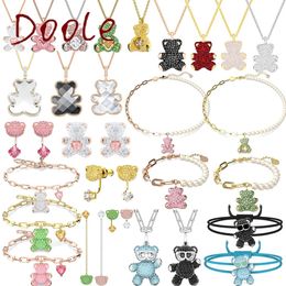 Armbänder 2023 Neue Original Charms Teddy Grüner Bär Edlen Schmuck Sets Armband Ohrringe Halskette Sammlung Romantische Geschenke für Frauen