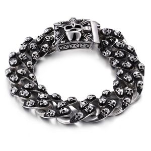 Bracelets 20mm mode mâle squelette chaîne Bracelet en acier inoxydable rétro croix Vintage noir tout crâne chaîne Bracelets bijoux