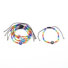 Bracelets 20 pièces Bracelet réglable mauvais œil cordon en nylon tressé bracelet de perles de verre couleur arc-en-ciel pour femmes hommes cadeau chanceux bijoux de mode