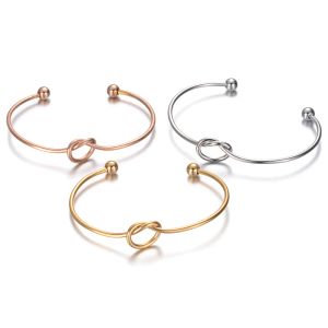 Armbanden 20 stks/partij Hart Knoop Bangle Rvs Open Manchet Pols Armbanden 2mm Dikte DIY Beginletter Knoop Banglle