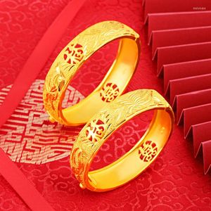 Bracelets 24k Bracelet En Or Jaune Pour Femmes Vietnam Sable Dragon Phoenix Main Chaîne Creuse Femme Mariée De Mariage Fine Jewelry