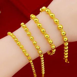 Armbanden 24k gele goud vergulde kralen armband voor damesmode mannen glanzende solide ronde kraalbanden joodse geschenken niet vervagen