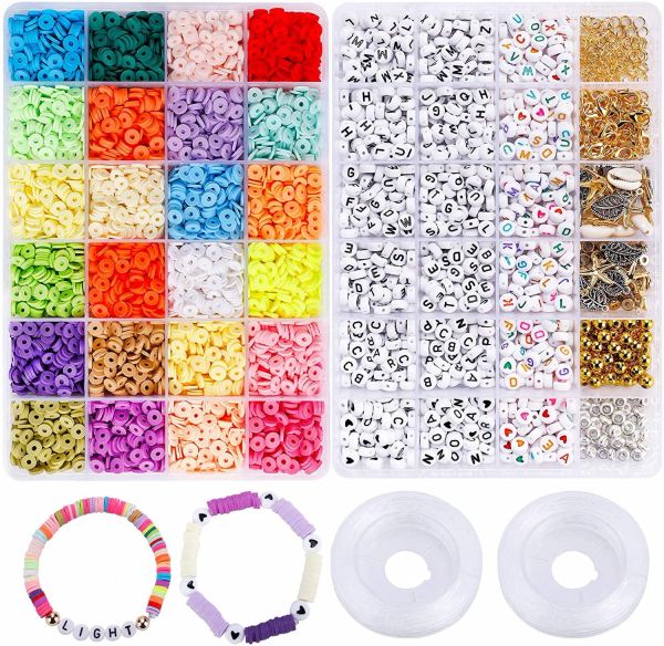 Bracelets 26 lettres Bracelet Collier Collier Perles d'argile polyer à plat pour les bijoux Kit Kid Kid