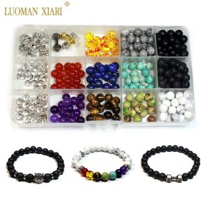 Bracelets 274 PLES PLAIS KITS ROND Perles en pierre naturelle Ensemble de bijoux Accessoires Charmes Elastic String DIY BRACKAGE MAISON MAIS