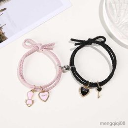 Armbanden 2 Stk/set Hart Magnetische Paar Voor Vrouwen Mannen Romantische Liefde Kat Hanger Gevlochten Armband Vriendschap Sieraden Gift R230614