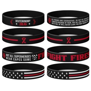Bracelets 300pcs bomberos delgados línea roja delgada de la bandera estadounidense de las pulseras de silicona de las pulseras de silicona