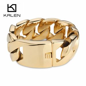 Pulseras de 30 mm de color dorado, cadena de eslabones gruesos y pesados, pulsera italiana de acero inoxidable pulido alto para regalo de joyería de moda para hombres