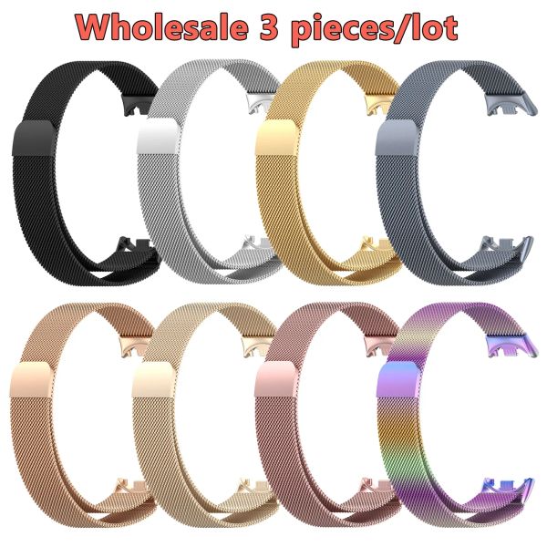 Bracelets 3pcs/lote correa de bucle milanés para mi banda 8 correas de acero inoxidable pulseras magnéticas para xiaomi xiao mi miband8 accesorios