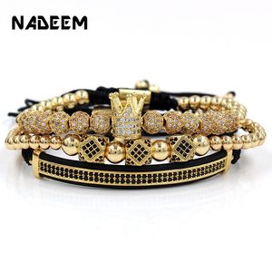 Armbanden 3 stks/set Luxe Goud Pave CZ Polygon Ball Crown Charm Vlechten Hip Hop Armbanden Armbanden voor Vrouwen Mannen Sieraden Pulseira Bileklik