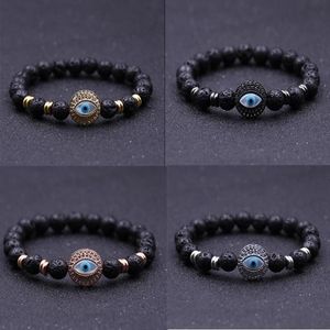 Bracelets 4colorjustable mauvais yeux Bracelets en pierre de lave noire perles de 8mm Bracelet en pierre naturelle pulseras hombre cadeau de saint valentin 19.5 cm