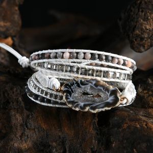 Bracelets 5 couches Bracelet en cuir de pierre naturelle Exquise mix pierres femmes Bracelet Boho Boho Bracelet Bijoux Dropshipping