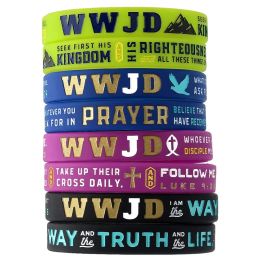 Armbanden 50 van de Bijbelverzen WWJD -leringen van Jezus siliconen polsband rubberen manchetarmbanden