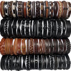 Bracelets 50 pièces/lot vente chaude en gros aléatoire rétro multicouche bracelet en cuir pour hommes femmes à la main bracelet à breloques Wrap bijoux NM3
