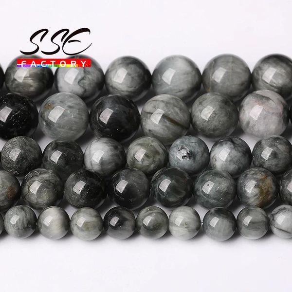 Pulseras 5a Piedras preciosas naturales Ojo de águila Cuentas de ojo de halcón Cuentas sueltas redondas para hacer joyas Accesorios de pulsera con dijes de bricolaje 6 8 10 12 mm 15 