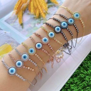 Bracelets 5 pièces 4 couleurs cristal cz pavé chaîne bracelet perles breloque œil chaud bracelet réglable pour la vente en gros