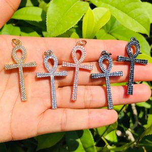 Bracelets 5pcs Ankh Cross Charm Pendentif Femmes Bracelet Collier Faisant Zircone Pave Bling Religieux Artisanat Bijoux Accessoire En Gros