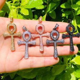 Bracelets 5pcs Ankh Croix Pendentif Bling Charme pour Femmes Bracelet Collier Faisant Cz Pave Religieux Artisanal Bijoux Accessoire En Gros