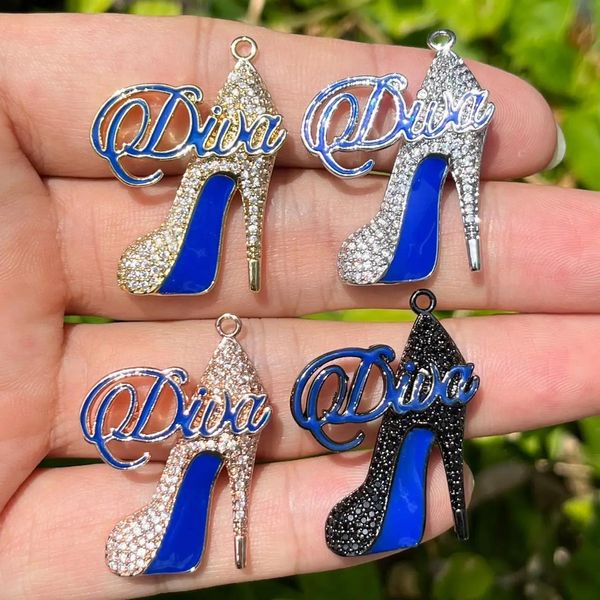 Pulseras 5 piezas de circonio cúbico pavimento zapatos de tacón alto de fondo azul colgante de diva colgante para mujer pulsera de pulsera haciendo accesorios de joyería