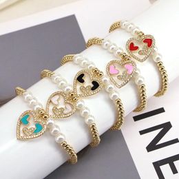 Bracelets 5 pièces bijoux de mode multicolore émail amour coeur Bracelet à breloques pour les femmes à la main femme perle Bracelet perlé cadeau