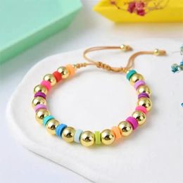 Bracciali 5 pezzi fatti a mano stile Boho perline in oro 18 carati braccialetto con cordino regolabile arcobaleno braccialetti da donna in argilla polimerica colorata da 6 mm