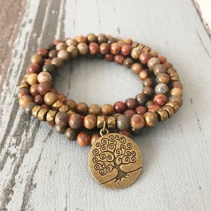 Armbanden 6 mm Red Creek Jasper 108 Mala ketting Stretch Wrap Healing Stone Yoga Energie Levensboom Armband