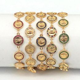 Bracelets 6pcs 2022 élégant plaqué or coloré zircon vierge marie bracelet de charme religieux pour femmes filles cadeau délicat bijoux