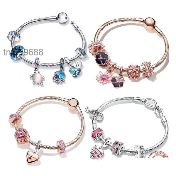 Bracelets 925 Sterling Sier Bracelet romantique rose ballon à air coeur voyage passeport filles bijoux accessoires de mode Dhi3p 8J4H 8J4H