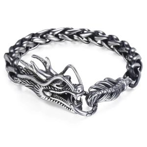 Bracelets 9mm de large Bracelet tête de Dragon Animal tresse chaîne de blé lien 316L Bracelet en acier inoxydable pour hommes garçon mode Punk bijoux HB450