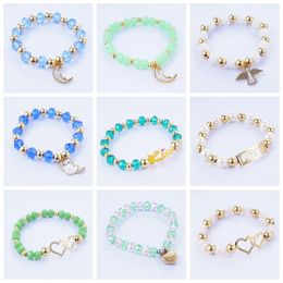 Bracelets 9 pièces/lot, Design aléatoire, joli Bracelet coloré pour femmes et filles, perle de cœur de lune, Bracelets en acier inoxydable réglables