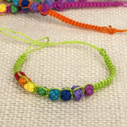 Pulseras ABL293(120), Moda Colorido Arco Iris Bohemio Hecho A Mano Brasil Tejido Trenzado Cuerda Cuerda Rosario Pulsera De La Amistad