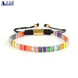 Bracelets Ailatu 10pcs / lot coloré miyuki bracelets perlé faits à la main pour femmes Tila perles de bijoux boho en acier inoxydable