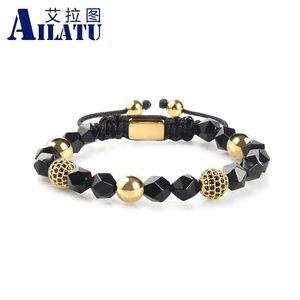 Armbanden Ailatu 10 stks/partij Facet Geslepen Zwarte Onyx Steen Zwarte Cz Bal Armband Luxe Sieraden voor mannen Gift