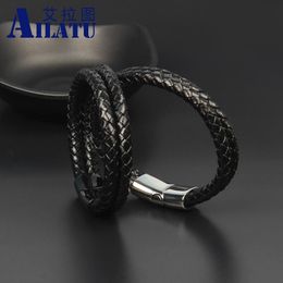 Armbanden Ailatu 10st nieuwe lederen armband dubbellaags roestvrijstalen armbandsieraden voor verjaardagscadeau