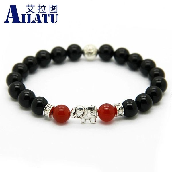Bracelets Ailatu marque bijoux en gros bonne chance Antique couleur argent éléphant Yoga méditation Lotus Bracelet