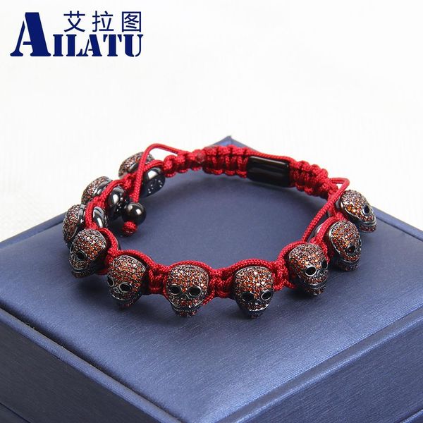 Pulseras Ailatu lujo rojo Cz calavera macramé pulseras calidad superior servicio gratuito cadena de cuerda hombres joyería de moda