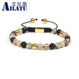 Bracelets Ailatu nouveau 6mm facettes Botswana pierre tressage Bracelet pour femmes fille en acier inoxydable Logo bijoux