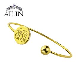 Pulseras Ailin Pulseras con dijes chapadas en oro para mujer, brazalete personalizado de acero inoxidable, pulsera personalizada con letras grabadas, regalos de joyería