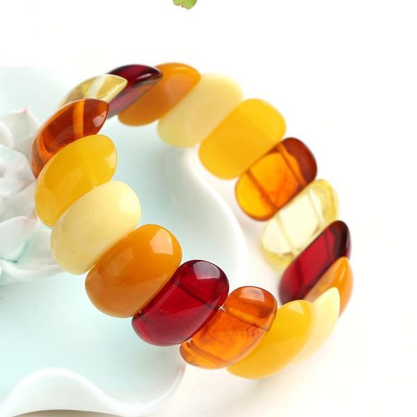 Bracelets ambre cire d'abeille Couple Bracelets multi-trésor cire d'abeille main rangée huile de poulet cire d'abeille sang ambre bleu ambre Bracelet