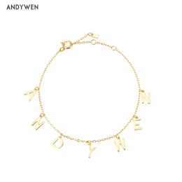 Bracelets ANDYWEN 2020 nouveau 925 en argent Sterling plaine lettre initiale Alphabet personnaliser pendentif Bracelet longue chaîne femmes bijoux de mode